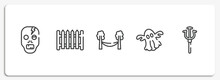 Halloween Outline Icons Set. Thin Line Icons Sheet Included Zombie, Garden Fence, Hammock, Ghost, Trident Vector.