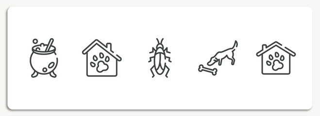 Poster - dogs outline icons set. thin line icons sheet included cauldron, pet hotel, roach, dog smelling a bone, pet hotel vector.