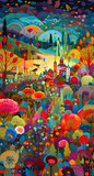 Fototapeta Pokój dzieciecy - enchanted colorful salad field ,Conceptual style illustration, minimalism, complex, multi-detail illustration