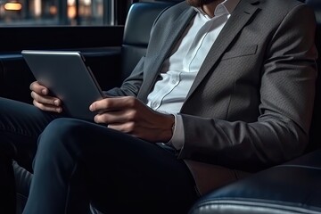 young businessman using a digital tablet while sitting in the office