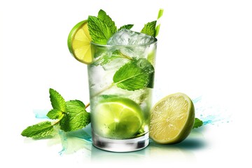 Poster - mojito cocktail isolated on white background. Generated by AI.