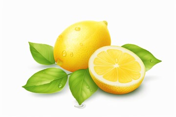 Canvas Print - lemons with leaves isolated on white background. Generated by AI.