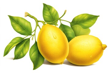 Canvas Print - lemons with leaves isolated on white background. Generated by AI.