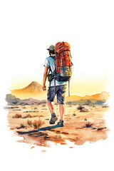 Poster - A watercolor painting of a man with a backpack. Generative AI.