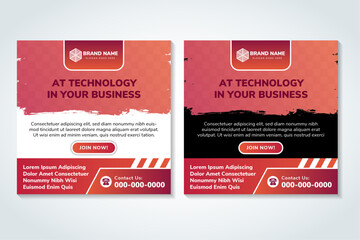 Poster - Abstract square black and white background concept with headline at technology in your business social media banner, brochure, flyer design in red gradient elements. brush space for photo collage.