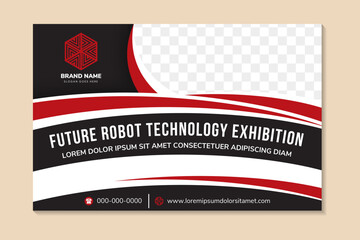 Poster - future robot technology exhibition headline of cover template for transportation brochure design, flyer, leaflets decoration for printing and presentation vector illustration. horizontal layout.