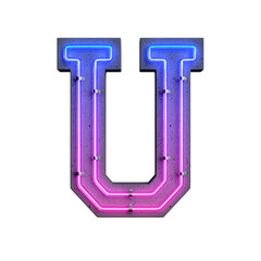 Concrete neon light alphabet U on transparent background, PNG file