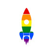 Rocket sign illustration. Rainbow gay LGBT rights colored Icon at white Background. Illustration.
