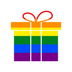 Gift box sign. Rainbow gay LGBT rights colored Icon at white Background. Illustration.