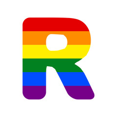 Poster - Letter R sign design template element. Rainbow gay LGBT rights colored Icon at white Background. Illustration.