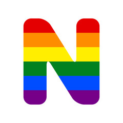 Poster - Letter N sign design template element. Rainbow gay LGBT rights colored Icon at white Background. Illustration.