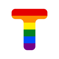 Poster - Letter T sign design template element. Rainbow gay LGBT rights colored Icon at white Background. Illustration.