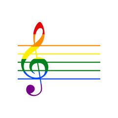 Wall Mural - Music violin clef sign. G-clef. Rainbow gay LGBT rights colored Icon at white Background. Illustration.