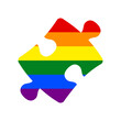 Puzzle piece sign. Rainbow gay LGBT rights colored Icon at white Background. Illustration.