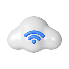 Poster - 3d cloud wireless. Wireless network and connection cloud. icon isolated on white background. 3d rendering illustration. Clipping path.