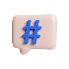 Poster - 3d Hashtag sign symbol in social media notification. icon isolated on white background. 3d rendering illustration. Clipping path.