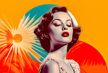 Girl And Sun For Udemy In The Style Of Neo Pop Collage, Retro, Portrait, Generative Ai