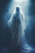 Ethereal ghost apparition being the soul of a dead person who has returned from the afterlife to haunt as a spiritual ghostly manifestation, computer Generative AI stock illustration image