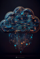 Cloud storage web technology for storing data through the internet when online using a computer for backup and security at a network database centre, computer Generative AI stock illustration image