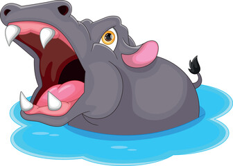 Canvas Print - cute hippo with open mouth cartoon