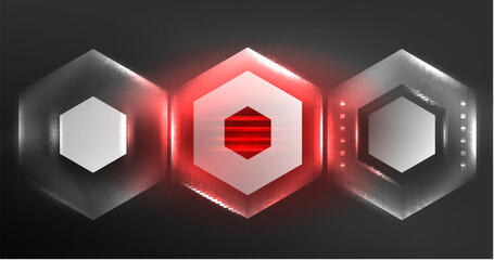 Poster - Neon hexagon background. Hi-tech design for wallpaper, banner, background, landing page, wall art, invitation, prints, posters