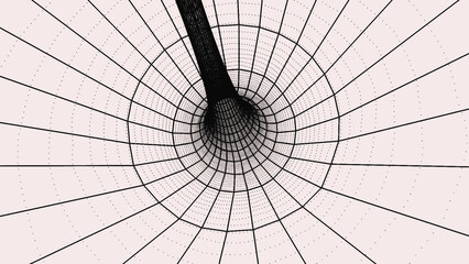 Poster - a mesh-structured abstract tunnel. 3D grid of white-colored tunnels and passageways. wormhole in a vector. a vague tunnel. vector wormhole or vortex in three dimensions. Vector artwork of a grid.