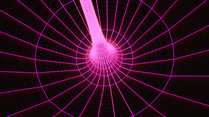 Poster - Grid of wormholes, black hole. Space warp, tunnel, or portal line wireframe. Vortex or funnel with abstract geometric backdrop, vector outline drawing