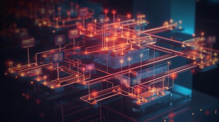 Poster - Network and internet communication technology concept, data center structure, server racks with telecommunication equipment. AI Generative.