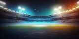 Fototapeta Sport - Nighttime sports backdrop Stadium for football and cricket with a blurred 3D lighting background. Generative Ai.