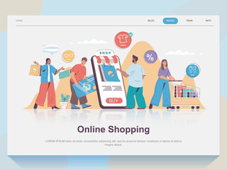 Aufkleber - Online shopping web concept for landing page in flat design. Man and woman making purchases, ordering delivery and paying with credit cards. Vector illustration with people scene for website homepage