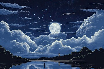 Wall Mural - Night sky with stars and clouds. Generative AI.