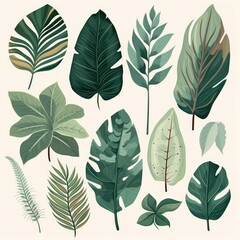 Wall Mural - Tropical leafs collection, green leaves