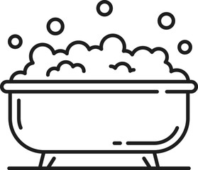 Poster - Bathroom tube with foam, hotel service spa procedure thin line icon. Vector body care, spa and cleaning, home interior design element