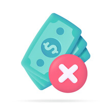 3D Icons Do Not Accept Cash. Online Payment By Credit Card Cashless Society. 3d Illustration