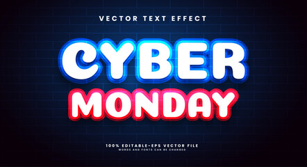 Wall Mural - Cyber monday 3d editable vector text effect, with neon light color theme.