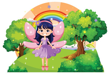 Sticker - Fairy princess cartoon at magic land background