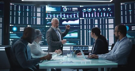 Aufkleber - Senior Manager Holding a Financial Results Meeting with a Group of Fintech Investors and Partners. Diverse Team Celebrating Successful Year Over Year Profits, Cheering and Clapping Hands