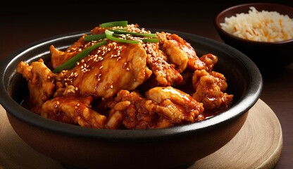 Sticker - Korean-style chicken with a spicy frying sauce. Generative AI