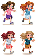 Poster - Happy girl running cartoon