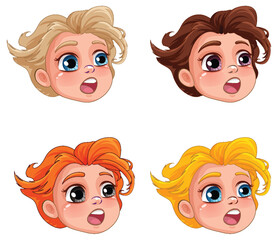 Poster - Set of girl cartoon head different hair colour