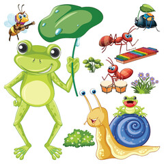 Wall Mural - insects frog and snail set