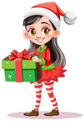 Canvas Print - Christmas cartoon character holding gift box