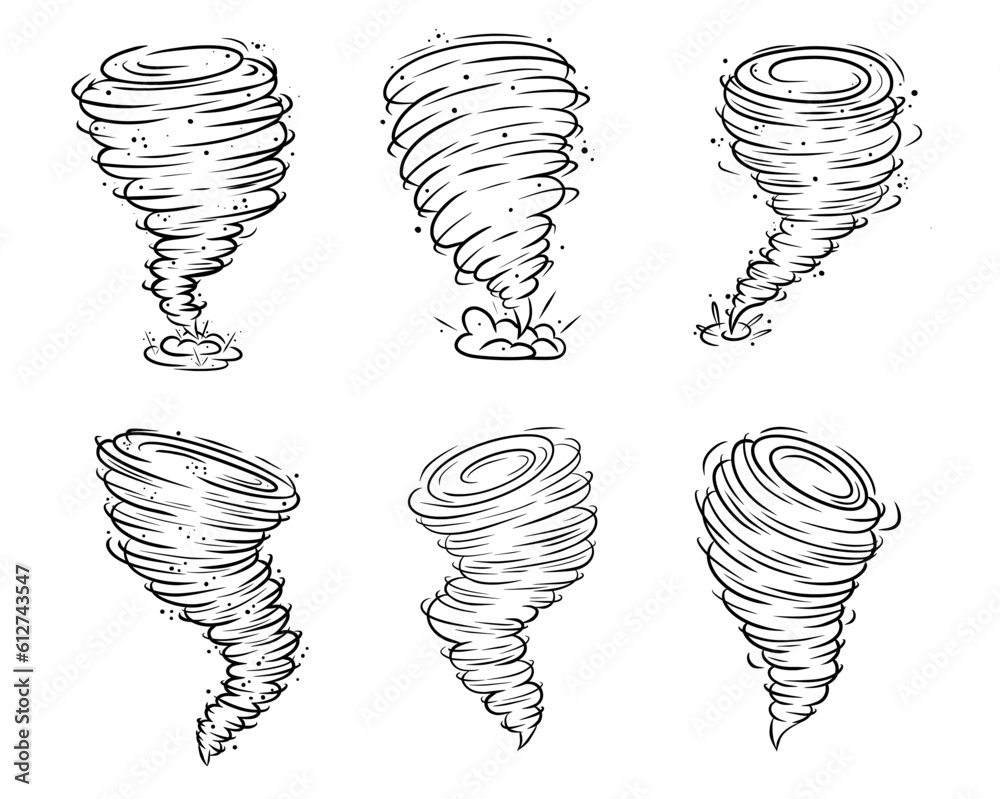 Tornado whirlwind vector icon set. Storm hurricane silhouette ...