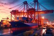 Leinwandbild Motiv Goods import, export trade, logistics and international transportation by containers, cargo ships in the open sea, ocean cargo