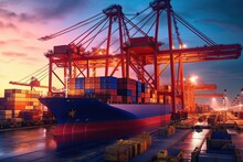 Goods Import, Export Trade, Logistics And International Transportation By Containers, Cargo Ships In The Open Sea, Ocean Cargo