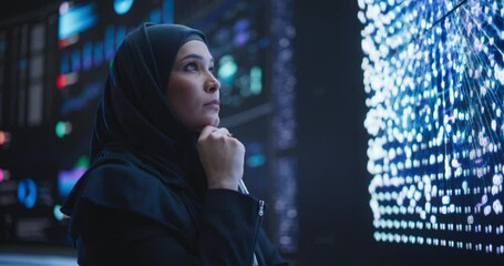 Fototapete - Talented Muslim Software Programmer Working in Technological Innovative Agency Startup. Young Female Manager Dealing with Cloud Based Neural Network Research and Development