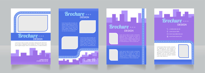 Bicycle friendly city purple blank brochure design. Template set with copy space for text. Premade corporate reports collection. Editable 4 pages. Lobster Regular, Nunito SemiBold, Light fonts used