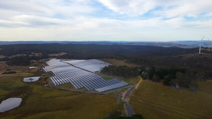 Wall Mural - aerial drone view of the hybrid gullen solar farm and gullen range wind farm for renewable clean ene