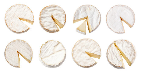 Wall Mural - set of isolated illustrations of brie cheese. Created with Generative AI	