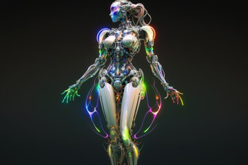 Sticker - Female robot with multicolor lights